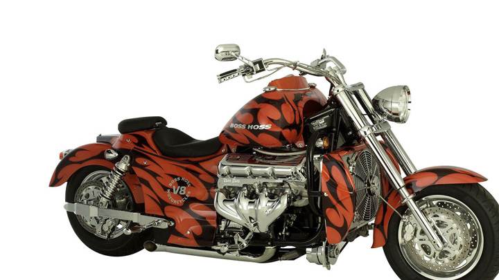 Side Pose Of Boss Hoss BHC In Red And Black